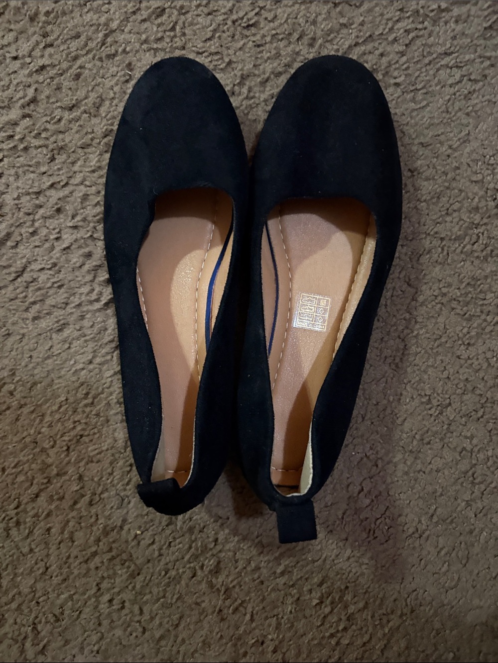 Women's Black Suede-Look Ballet Flats with Cushioned Insole